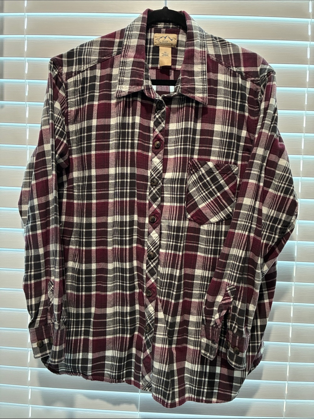 Women’s Burgundy and Black Plaid Button-Down Shirt 100% Cotton